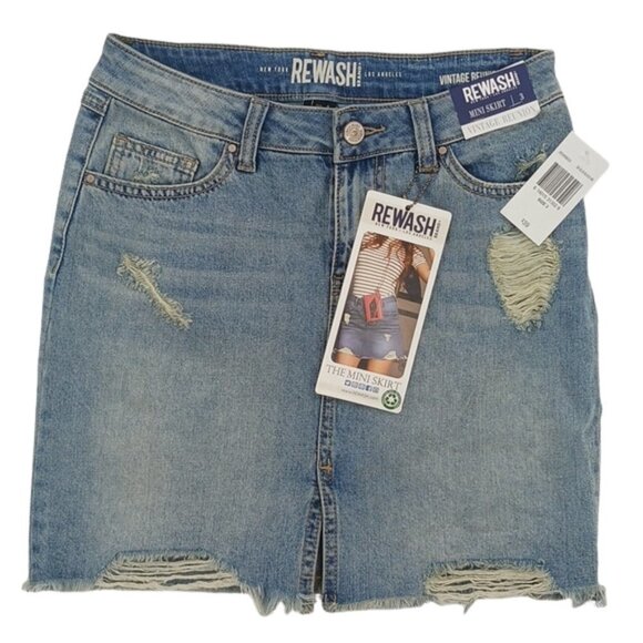 REWASH Denim Skirt Distressed Vintage Reunion Mini Jean Womens Size 3 - Picture 1 of 5